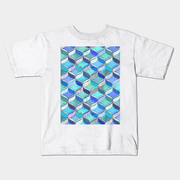 Patchwork Ribbon Ogee Pattern in Blues & Greens Kids T-Shirt by micklyn